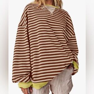 Women’s Striped Oversized Crew Neck Sweatshirt